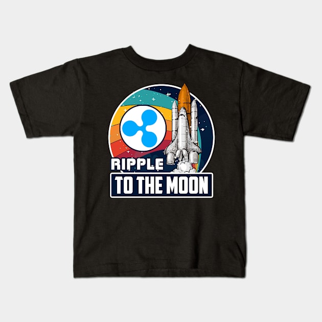 Ripple to the Moon Digital Crypto BTC Retro Spaceship Kids T-Shirt by TheBeardComic